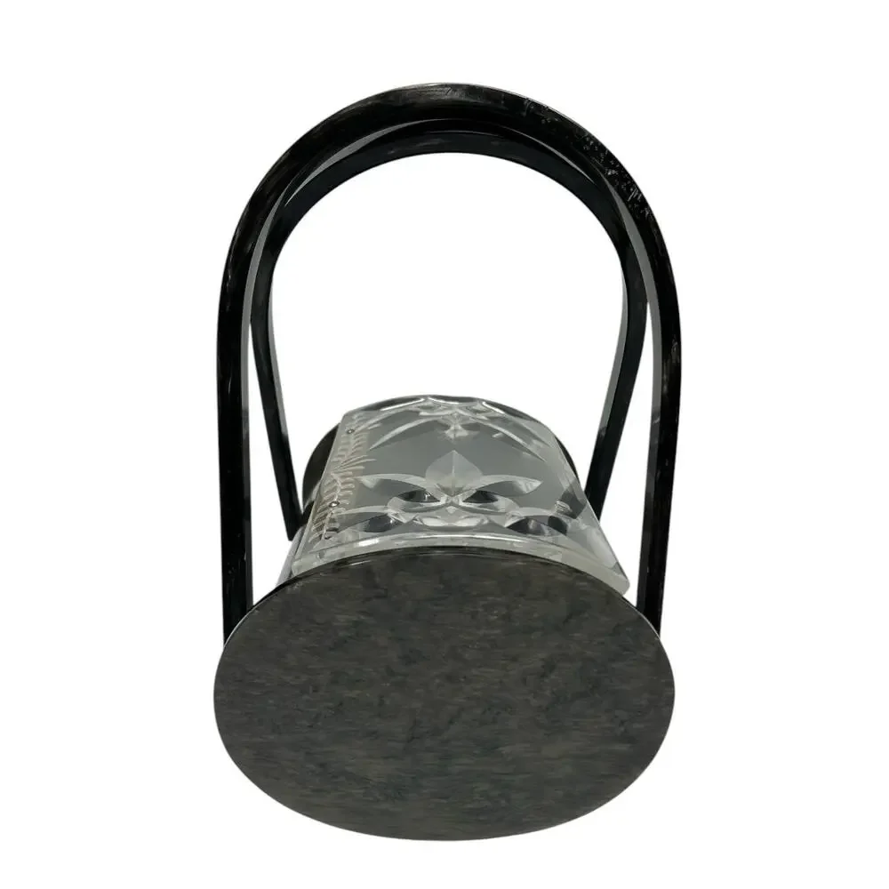 Original Rialto NY Vintage 1950s Lucite Handbag Gray Black Carved Floral Lid